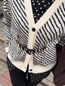 Vivie Lora Women's Casual Zebra Print Loose Cardigan, Autumn/Winter - Black and White - View 4