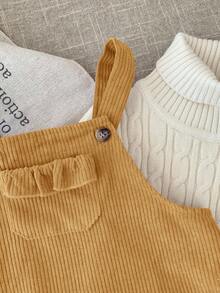 SHEIN LMoss Kids Vestido peto de pana rosa lindo para bebé niña, adecuado para otoño/invierno