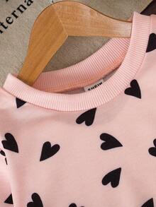 SHEIN Baby Girls' Fashion Embroidered Ruffle Hem Printed Sweatshirt Fall Winter - Pink - View 4