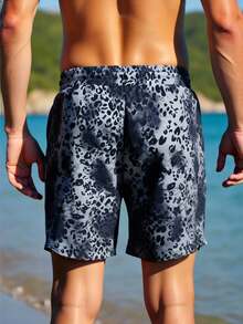 Manfinity Swimmode Men's Casual Leopard Print Drawstring Waist Pocket Beach Shorts