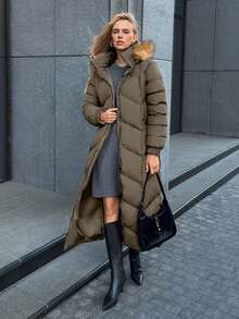 EURMUSE Gesteppter Kunstpelz Kapuzen Damen Daunenjacke, leuchtender Stoff, modisch und warm im Winter