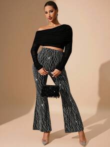 MaterniChic Autumn And Winter Adjustable Waist Allover Print Flare Pants For Pregnant Women - Black - View 4