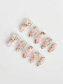 ROMWE Anime 10 peças de unhas postiças artesanais de alta qualidade com laço fofo e nota musical, estrela, + 3 peças de adesivo dupla face, corrente de strass estilo francês Y2K, adesivos removíveis para arte em unhas, adequados para feriados, festas, dança e uso diário