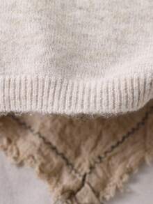 SHEIN Playful Pals Young Girl' Oatmeal Hand-Knitted Chunky Sweater, Crew Neck, Autumn/Winter, Fashionable & Elegant Ruffle Cuff & Hem Details Fall