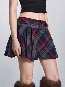 ROMWE Avant Váy ngắn Jacquard kẻ sọc Scotland Giáng sinh dành cho nữ - Nhiều màu - Xem 2
