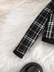 SHEIN 2 件套女婴可爱黑白千鸟格背带裙和夹克套装，秋冬 - 彩色 - 查看 5