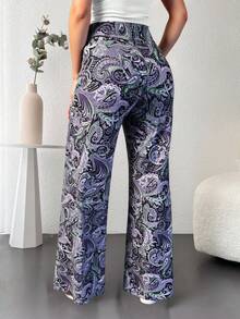 SHEIN Cottnline Paisley Print Wide Leg Pants - Multicolor - View 2