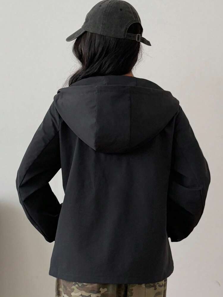 Women's Solid Color Long Sleeve Zipper Front Hooded Casual Sports Jacket