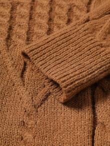 Manfinity Mode 男士休闲粗针织高领长袖毛衣，秋冬 - 駝色 - 查看 4