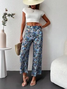SHEIN Cottnline Pantalones de pierna ancha con estampado de paisley - Multicolor - Ver 5