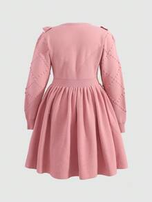 SHEIN Vestido casual de media longitud con dobladillo de volantes dulce para niña preadolescente, otoño/invierno - Rosa - Ver 2