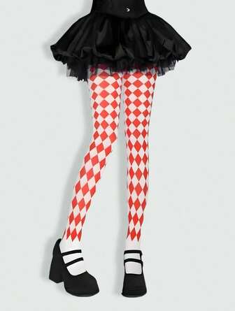 Goth 1 pezzo Collant/Leggings/Calze donna sexy asimmetriche in tessuto elastico a quadri bianco e nero