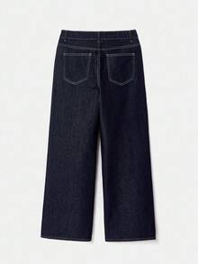 SHEIN Unity Mid-Rise Wide Leg Jeans In Dark Cotton Denim Office Outfits For Women Teacher Outfits Going Outfits Autumn Winter - Dark Wash - View 9