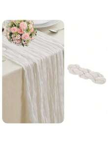 1/2/5 件波西米亚纱布 71 英寸长粗棉布桌旗，半透明粗棉布浪漫 35 英寸宽桌布，适用于婚宴新娘节日生日情人节派对桌餐厅梳妆台装饰、家居装饰、场景装饰 - 白色 - 查看 4