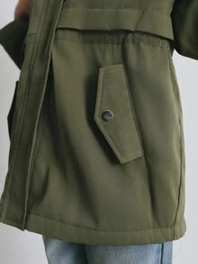 Maija Kids Maija Kids 超大款连帽毛领落肩长袖休闲外套 - 軍綠色 - 查看 6