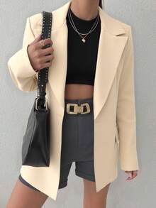 SHEIN Cottnline Women's Single-Breasted Solid Color Blazer Jacket - Apricot - View 6