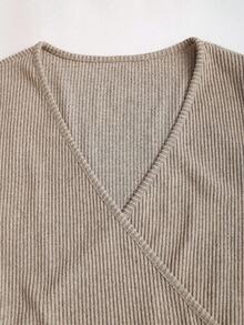 Sweetra Women's Textured Fabric Casual Commuter Tie Bow Blouse And Pants Set, Autumn - Apricot - View 4