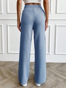 EURMUSE Women's Rib Knitted Straight High Waist Knit Pant - Baby Blue - View 2