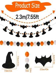 1/2pack Witch Halloween Garland, Felt Witch Decorations Halloween Wooden Beads Garland For Bedroom Haunted House Fireplace Wall Indoor Outdoor - Multicolor - Ver 4