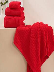 1/2 Piece Jacquard (Lightweight) Fabric, Not Thick, Available In Bath Towels Or Hand Towels In Various Sizes, Convenient For Home And Travel. Towel Cloth, Absorbent And Soft, Suitable For Bathrooms And Swimming Pools - Red - View 5