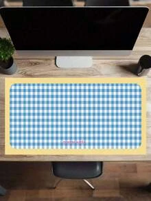 SHEIN 1pc Plaid Desk Mat, Waterproof & Oil Resistant, Washable, Suitable For Dorm Desk, Student Study Writing Desk Pad - Blue and White - View 4