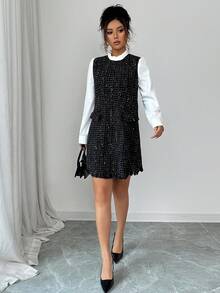 Rafferiza Elegante abito nero corto con patchwork, di stile alla moda e minimalista, abito di alta gamma per donna per l'autunno/inverno - Multicolore - Visualizzare 7