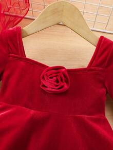 1-Pack Cute Baby Girl Knitted Red Dress With Lace Decoration, Suitable For Autumn And Winter, Red Is Suitable For Christmas, Party Wear, Daily Wear, School Daily, Birthday Dress, Princess Dress, Mom And Daughter And Sisters Matching