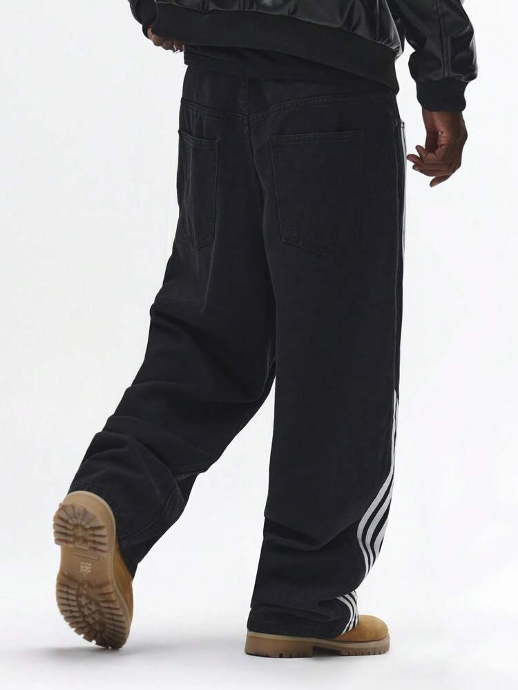 Wide Leg Denim Jeans With Side Stripe Detail