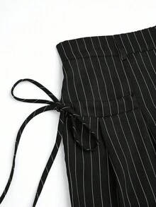 Sweetra Plus Size Striped Pocket Drawstring Loose Straight Leg Pants Fall Cloth For Women - Black and White - View 7