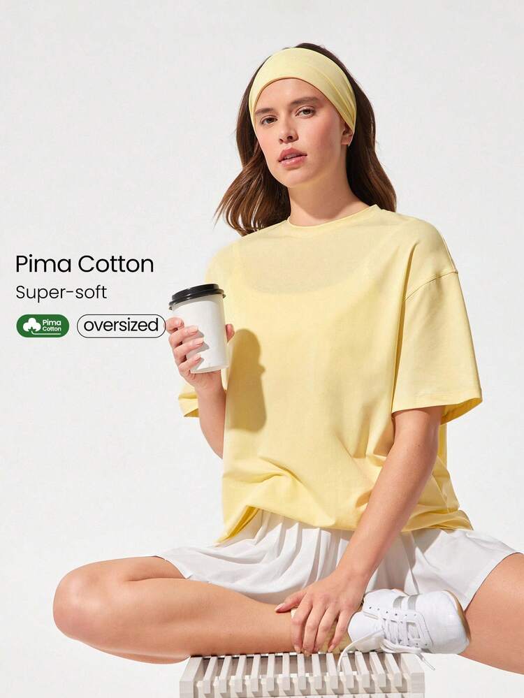 Pima Cotton Unisex Krótki rękaw Okrągły dekolt Luźna koszulka Codzienna Casual Wiosna Lato