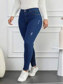 RueChic Plus Storlek Hög Midja 
Bodycon - Babyblå - Visa 3