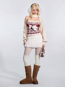 ROMWE Avant Set de 2 piezas de suéter con sensación esponjosa de jacquard estilo Fairisle para mujeres - Top tubo + Cárdigan corto - Multicolor - Ver 5