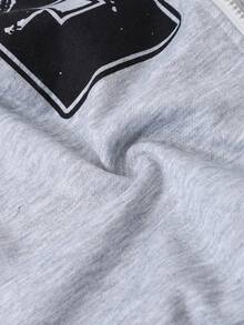 Tween Girl Vintage Bow Print Sweatshirt, Casual Street Style, Spring/Autumn Fall Winter - Grey - View 7