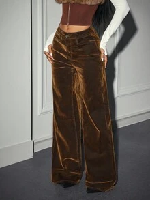 Flirla Women's Loose Casual High Waist Straight Leg Jeans With Pockets, Y2K Style - Brown - View 6