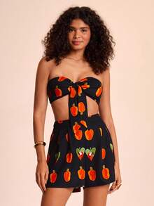 CAJUNI Women's Casual Beach Vacation Tropical Boho Style Colorful Parrot And Cashew Fruit Print Shorts