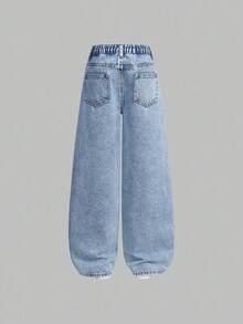SHEIN Jeans larghi a gamba dritta con ricamo a cuore, di moda e dolci, per ragazze