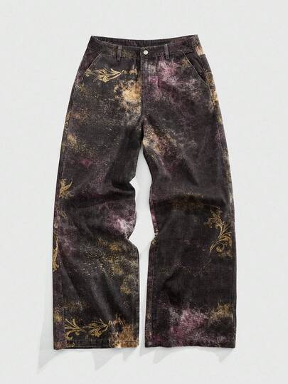 Street Life Jeans en denim vintage avec imprimé tie-dye pour hommes