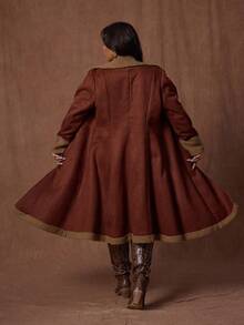 Rustia Veste mi-longue épaisse à la taille cintrée,  et fausse laine d'agneau, colorbloquée, élégante et vintage, pour femmes grandes tailles, pour l'automne/hiver