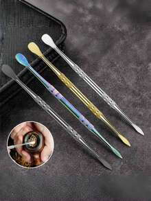 1 pièce Cuillères à pipe en acier inoxydable à double extrémité, accessoires de nettoyage de pipe en titane à double extrémité, outils de tassage et de sculpture de cire, accessoires, cadeaux amusants