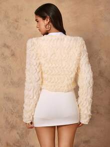 Chiquease Chaqueta ligera de mujer con volantes y lazo en la parte delantera, unicolor, elegante, para otoño - Albaricoque - Ver 2