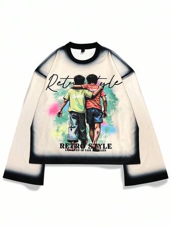 Street Life 2 pièces T-shirt à manches longues peint à la main pour hommes, automne