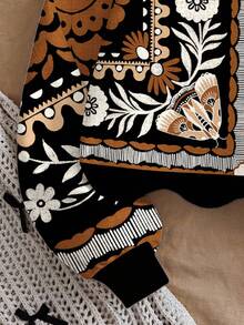 Travachic 黑色和棕色对比几何印花长袖圆领卫衣 - 彩色 - 查看 5