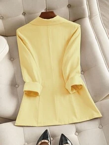Franclia Women's Solid Color Long Sleeve Simple Fashion Suit Jacket, Suitable For Summer - Yellow - View 2