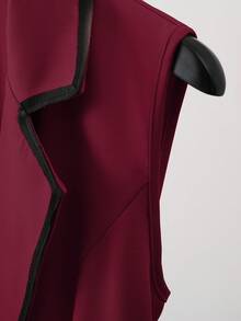 Franclia Bộ vest 2 món thanh lịch có cổ áo blazer không tay, thắt eo, chân váy phối màu, đa năng cho trang phục hàng ngày - Màu Đỏ Sâu - Xem 3