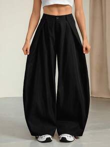 SHEIN Tall Women's Summer Retro Back To School Casual Hippie Street Loose Black Overalls, Tall Autumn And Winter Style Black Baggy Jeans Oversized Pants High Waisted Pants Pants Wide Leg Loose Pants, Winter Clothes For Women,Thanksgiving Outfit For Women, Black Pants,Casual Outfit For Women