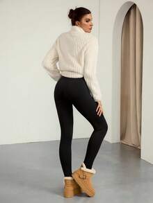 SHEIN Tall 2pcs Women Letter Print Zip-Up Fleece Sweatshirt And Pants Set,White And Black,Autumn Casual Lounge Outfits,Tall Version Slimmer Winter Clothes - White - View 2