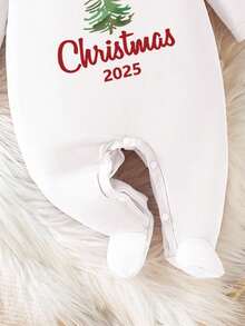 SHEIN Neugeborenen Baby Weihnachtsbaum Muster Strick Schlafanzug, geeignet für den täglichen Gebrauch und als Nachtwäsche, Langarm Romper mit Füßen