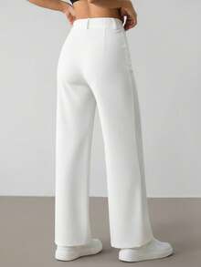 SHEIN PETITE 女士休闲纯色简约通勤裤 - 白色 - 查看 2