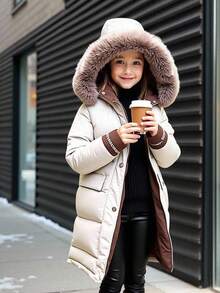 SHEIN Manteaux d'hiver épais à longue fourrure synthétique pour préadolescentes