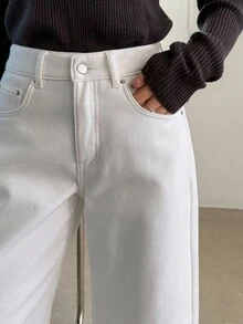 DAZY Quần jeans ống chuối cạp vừa thường ngày cho nữ - trắng - Xem 6
